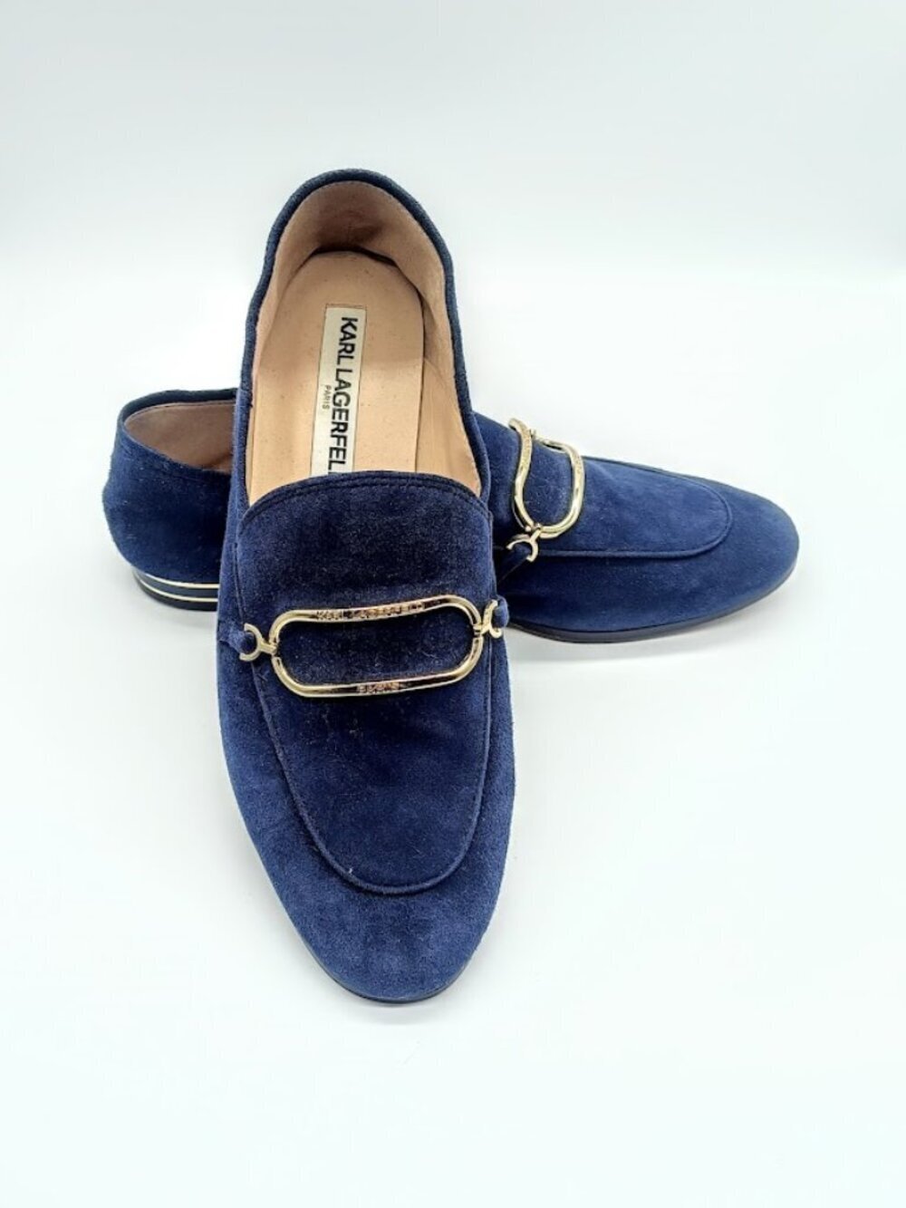 Karl Lagerfeld Paris Navy Blue Suede Slip-On Loafers